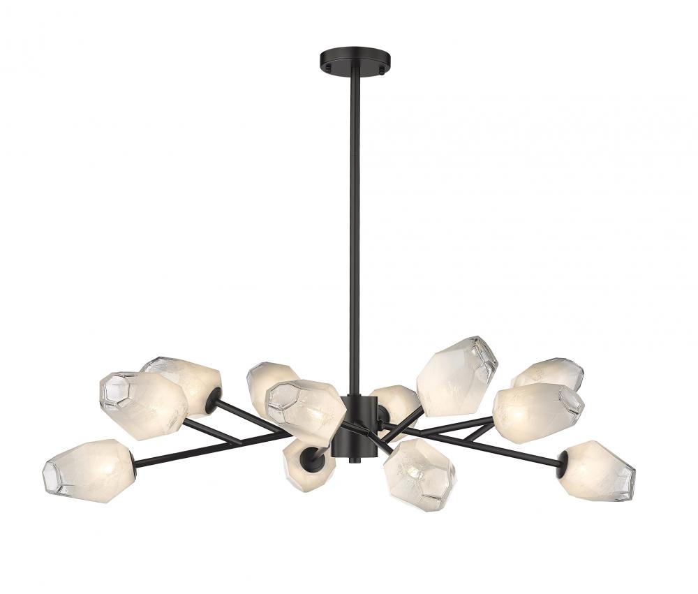 12-Light Black Chandelier With White Glass Shades